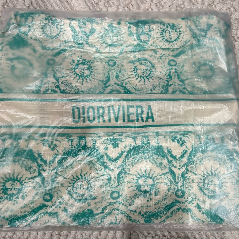 Brand New Canvas Dioriviera Toile de Jouy Soleil Tote Aquamarina - Picture 4 of 4